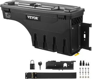 VEVOR Truck Bed Storage Box, Lockable Lid, Waterproof ABS Wheel Well Tool Box 6.6 Gal/20 L with Password Padlock, Compatible with Tundra 2007-2021, Passenger Side, Black