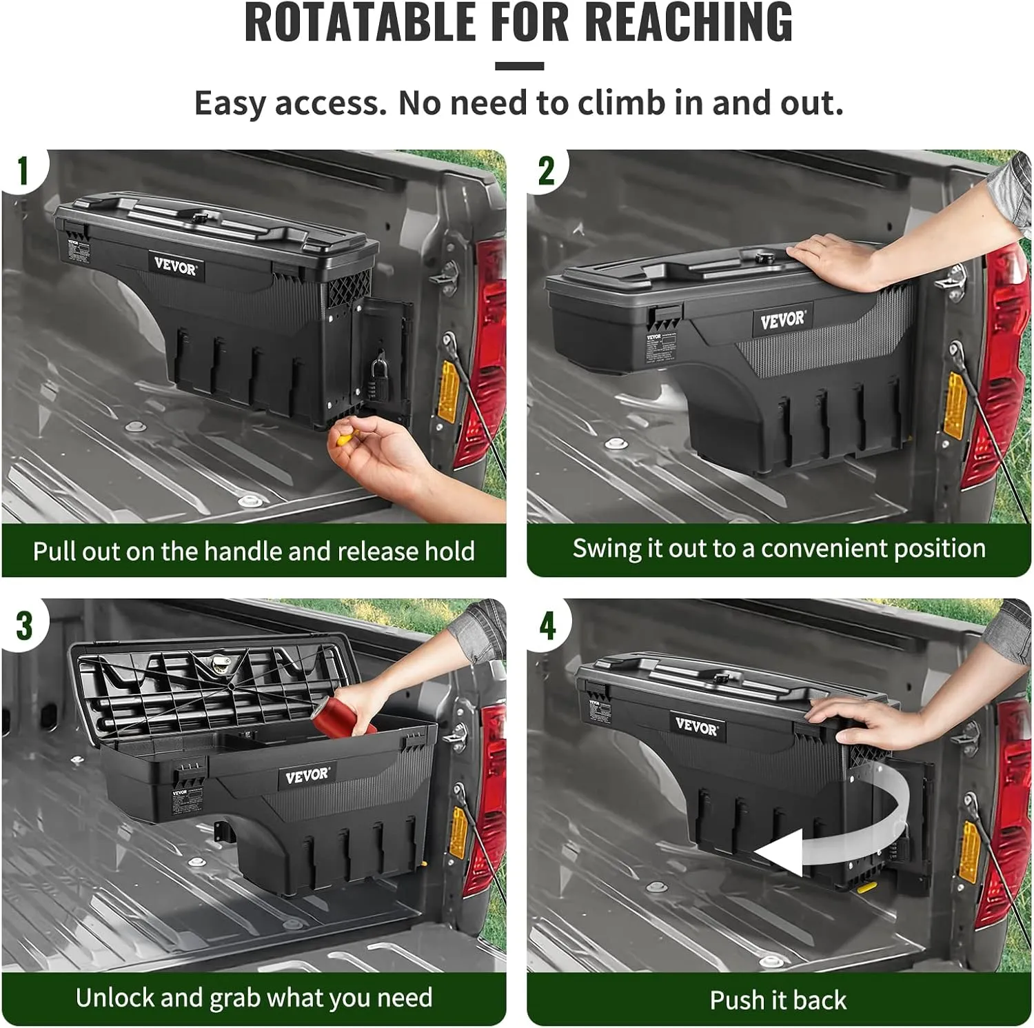 VEVOR Truck Bed Storage Box, Lockable Lid, Waterproof ABS Wheel Well Tool Box 6.6 Gal/20 L with Password Padlock, Compatible with Tundra 2007-2021, Passenger Side, Black