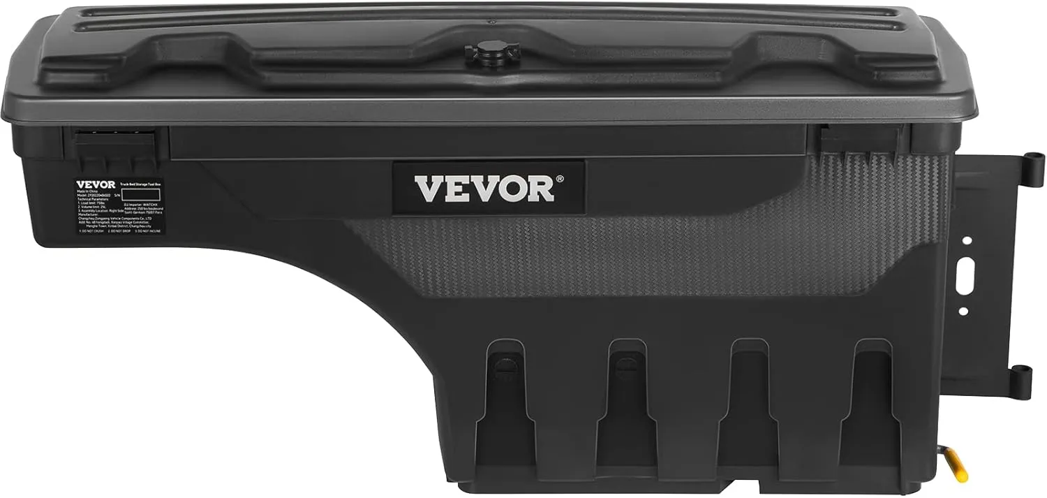 VEVOR Truck Bed Storage Box, Lockable Lid, Waterproof ABS Wheel Well Tool Box 6.6 Gal/20 L with Password Padlock, Compatible with Tundra 2007-2021, Passenger Side, Black