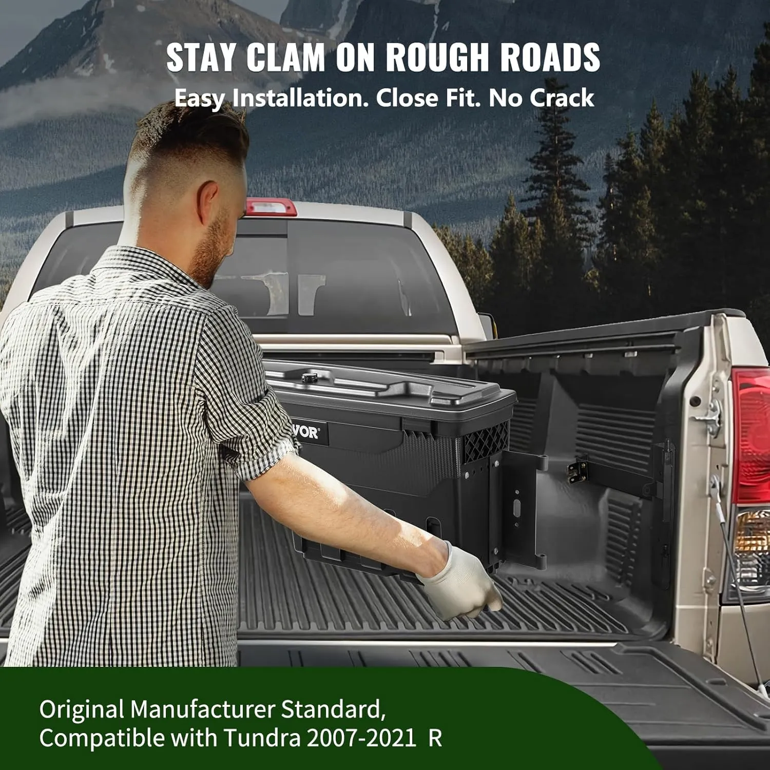 VEVOR Truck Bed Storage Box, Lockable Lid, Waterproof ABS Wheel Well Tool Box 6.6 Gal/20 L with Password Padlock, Compatible with Tundra 2007-2021, Passenger Side, Black