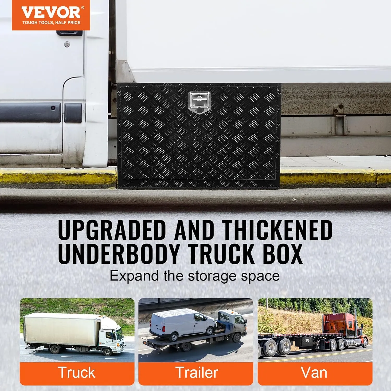 VEVOR Underbody Truck Box, 36" x 24" x 24" Pickup Storage Box, Heavy Duty Aluminum Diamond Plate Tool Box with Lock and Keys, Waterproof Trailer Storage Box with T-Handle Latch for Truck, Van, Trailer