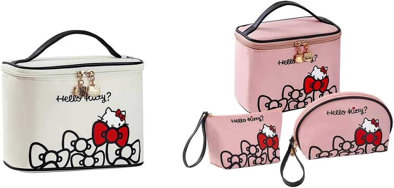 Vimanllie Travel Makeup Bag Large Cosmetic Bags with Brush Holder, Pink Waterproof 3PCS Portable Cosmetic Case for Women, Toiletry Bag for Skincare & Beauty Tools for Her