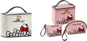 Vimanllie Travel Makeup Bag Large Cosmetic Bags with Brush Holder, Pink Waterproof 3PCS Portable Cosmetic Case for Women, Toiletry Bag for Skincare & Beauty Tools for Her