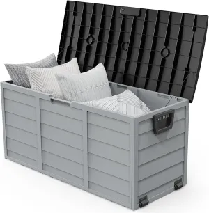 VINGLI 75 Gallon Outdoor Storage Box, Lockable Plastic Storage Containers with Lid, Patio Deck Box Furniture for Garden, Pool, Balcony, Yard (Black)