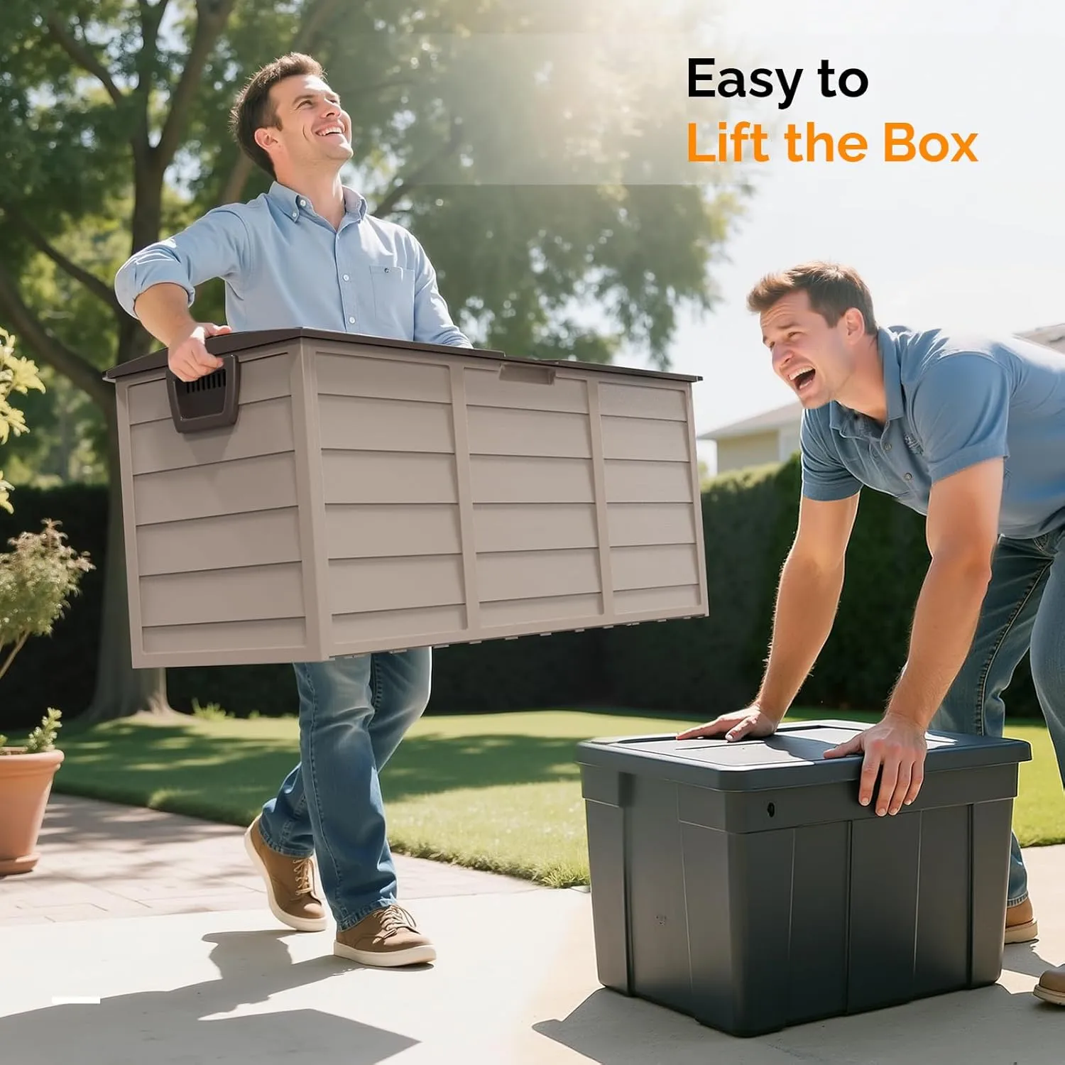 VINGLI 75 Gallon Outdoor Storage Box, Lockable Plastic Storage Containers with Lid, Patio Deck Box Furniture for Garden, Pool, Balcony, Yard (Coffee)