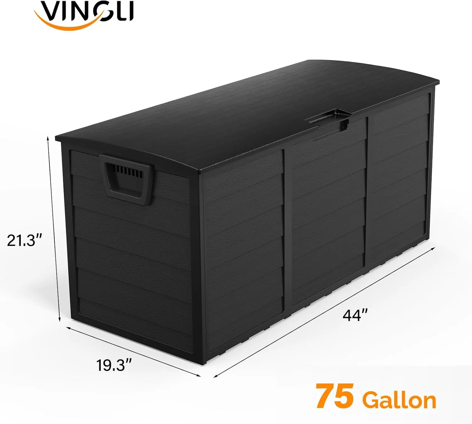 VINGLI 75 Gallon Outdoor Storage Box, Lockable Plastic Storage Containers with Lid, Patio Deck Box Furniture for Garden, Pool, Balcony, Yard (Full Black)