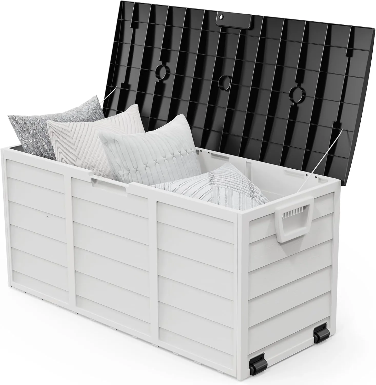 VINGLI 75 Gallon Outdoor Storage Box, Lockable Plastic Storage Containers with Lid, Patio Deck Box Furniture for Garden, Pool, Balcony, Yard (White)