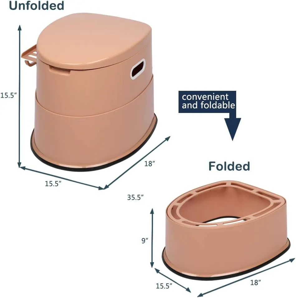 VINGLI Portable Toilet | Indoor Outdoor Commode w/Detachable Inner Bucket & Removable Paper Holder, Lightweight & Compact for Camping, Boat, Van, Emergency Use (Brown)