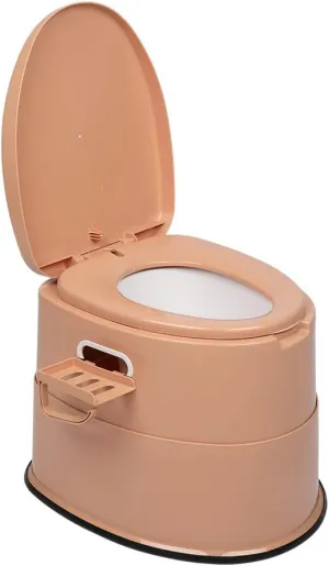 VINGLI Portable Toilet | Indoor Outdoor Commode w/Detachable Inner Bucket & Removable Paper Holder, Lightweight & Compact for Camping, Boat, Van, Emergency Use (Brown)