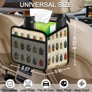 Vintage Colorful Beetles Car Backseat Organizer PU Leather Automotive Back Seat Storage Bag Universal Hanging Garbage Box Travel Accessories Foldable