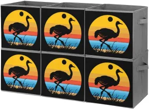 Vintage Funny Ostrich Foldable Storage Cubes Organizers Storage Bins Square Storage Baskets for Clothes Toys 6PCS