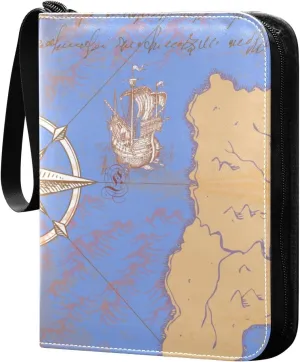 Vintage Map Pattern 400 pockets Game Card Binder with Removable Sleeves Trading Card PU Waterproof Sturdy Protectors Holder Collectible Album for Sports Card Collection Storage