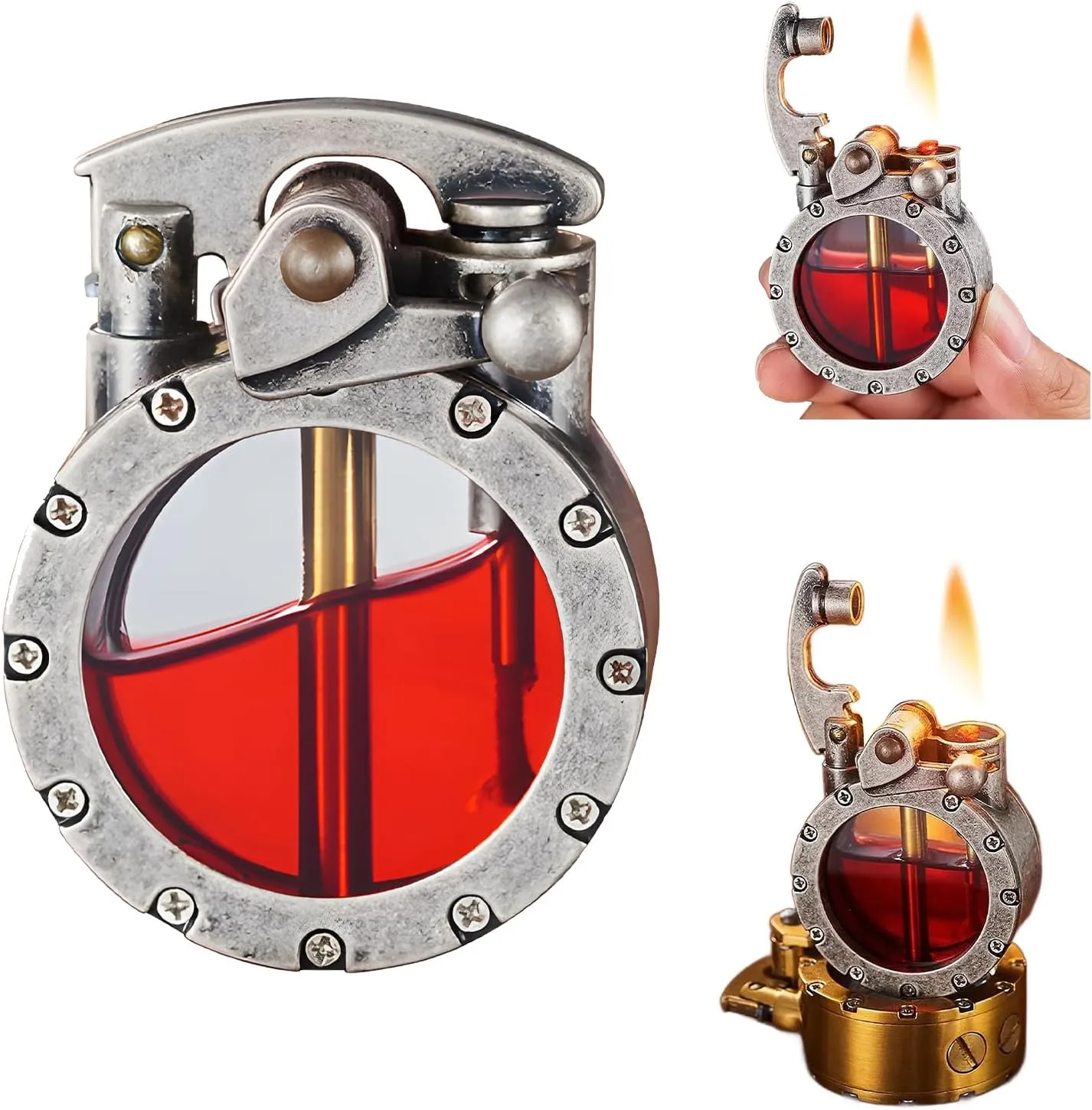 Vintage Trench Lighter - Retro Transparent Kerosene Lighter, Cool Unique Steampunk Design for Camping BBQ, Gifts for Men Dad (Silver)
