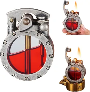 Vintage Trench Lighter - Retro Transparent Kerosene Lighter, Cool Unique Steampunk Design for Camping BBQ, Gifts for Men Dad (Silver)