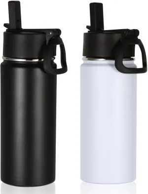 Volhoply 16 OZ Kids Water Bottle Bulk 2 Pack,Insulated Sports Bottles with Straw Lid,Stainless Steel Bottle with Handle Keep Cold & Hot,Double Wall Vacuum Tumbler Cups for School,Girls(Mix,Set of 2)