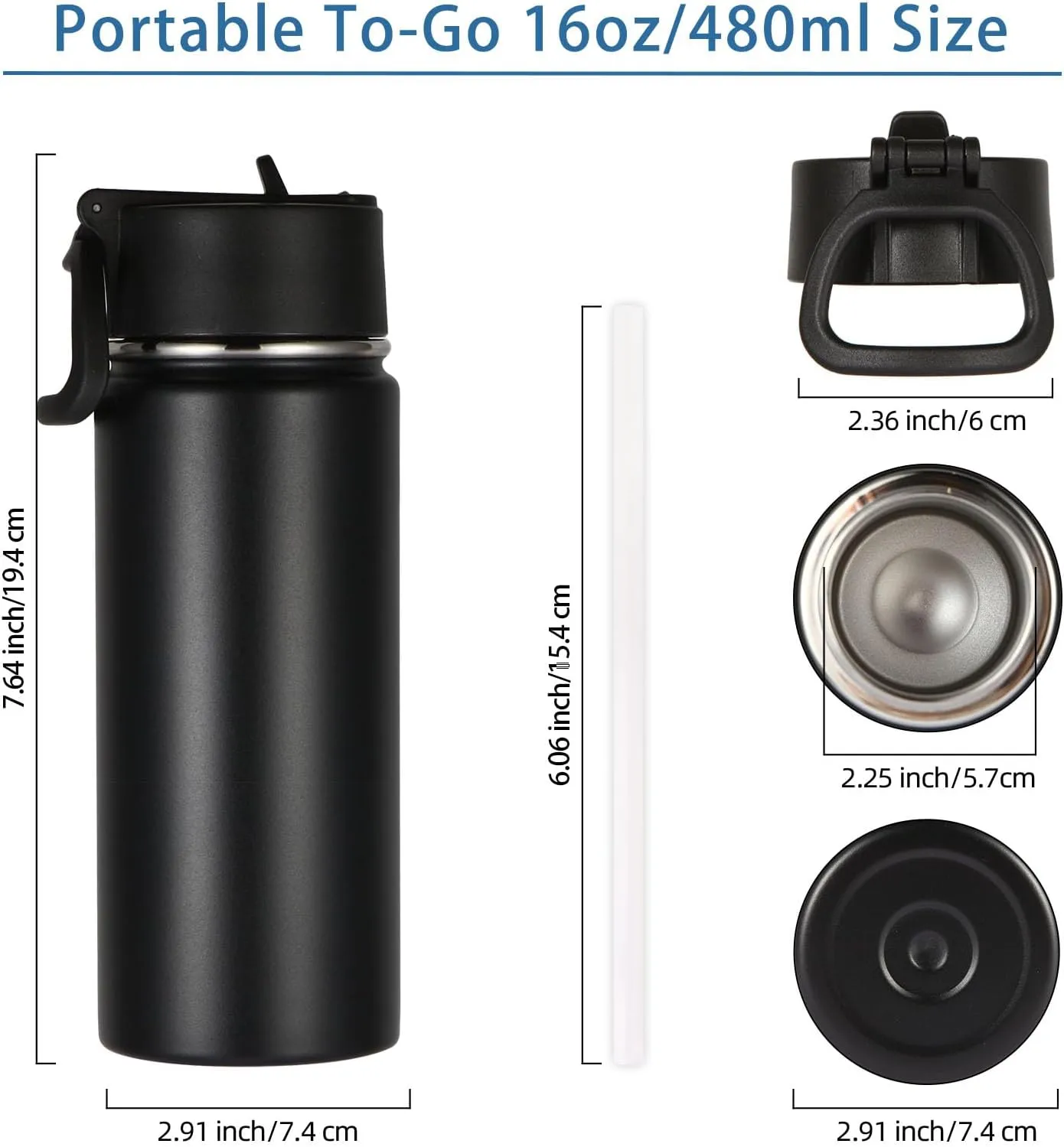 Volhoply 16 OZ Kids Water Bottle Bulk 2 Pack,Insulated Sports Bottles with Straw Lid,Stainless Steel Bottle with Handle Keep Cold & Hot,Double Wall Vacuum Tumbler Cups for School,Girls(Mix,Set of 2)