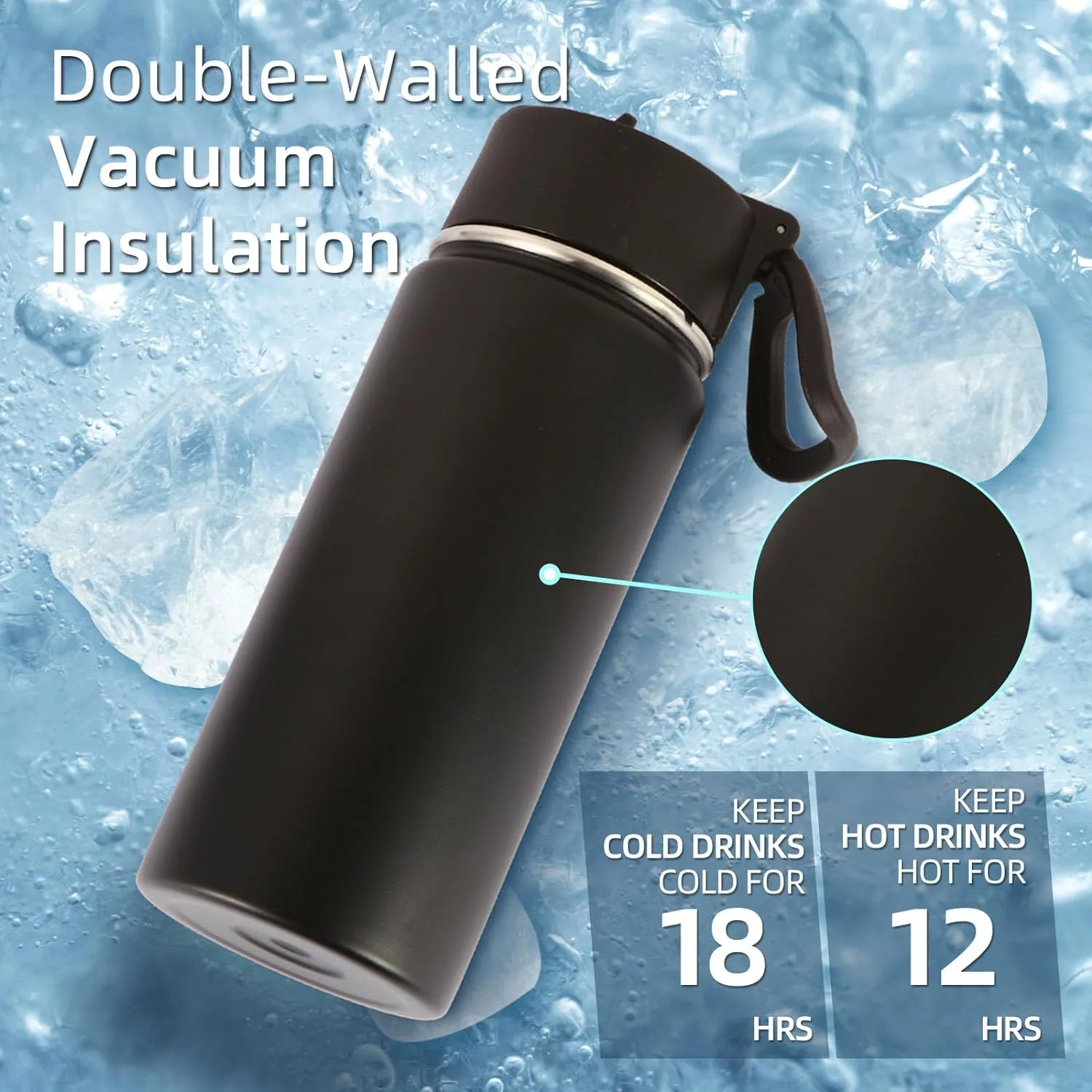 Volhoply 16 OZ Kids Water Bottle Bulk 2 Pack,Insulated Sports Bottles with Straw Lid,Stainless Steel Bottle with Handle Keep Cold & Hot,Double Wall Vacuum Tumbler Cups for School,Girls(Mix,Set of 2)