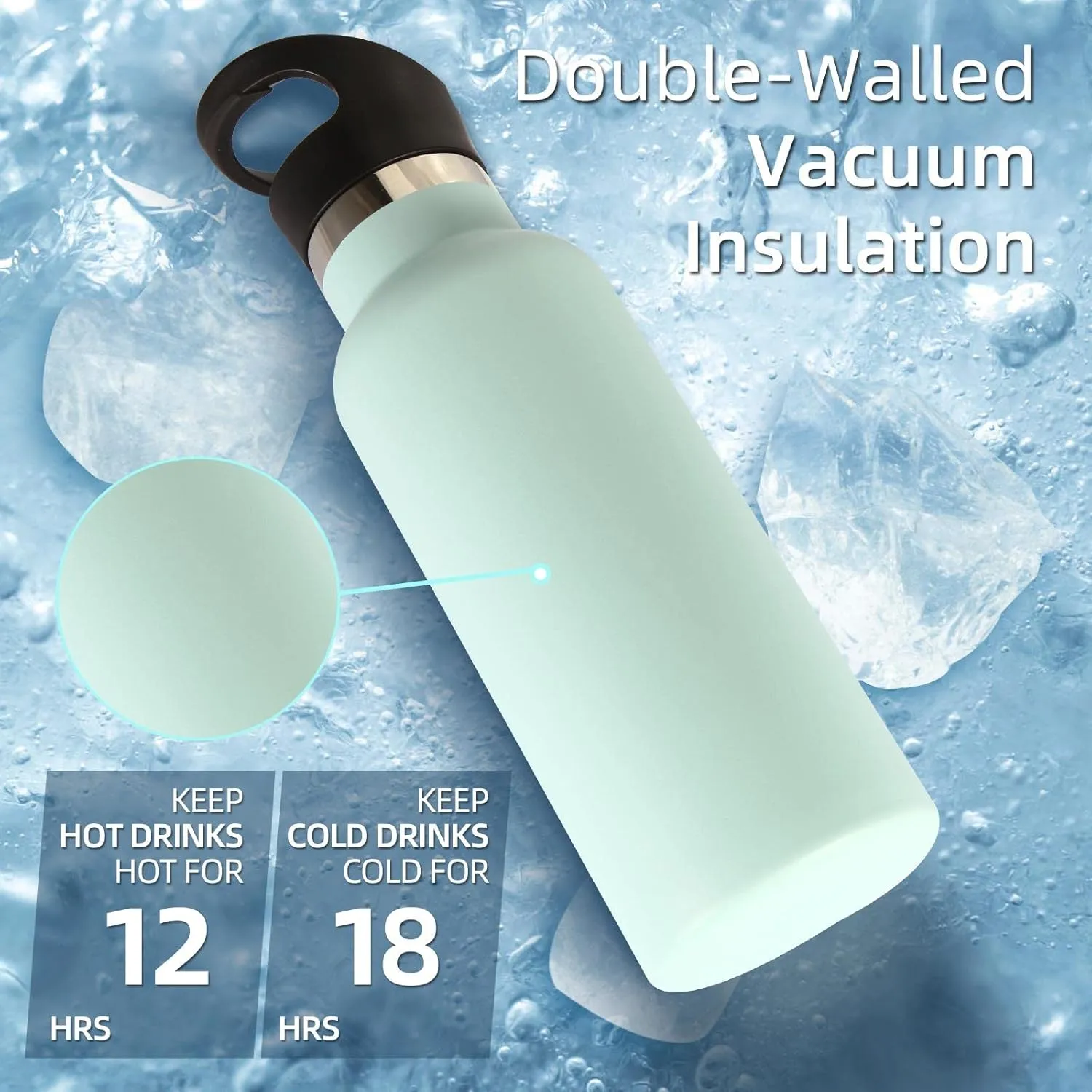Volhoply 17oz Insulated Water Bottle Bulk 8 Pack,Stainless Steel Kids Water Bottles with Straw Lid,Double Wall Vacuum Metal Thermos Water Bottle,Reusable Sports School Flask Keep Hot & Cold(Fog,8 Set)