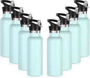 Volhoply 17oz Insulated Water Bottle Bulk 8 Pack,Stainless Steel Kids Water Bottles with Straw Lid,Double Wall Vacuum Metal Thermos Water Bottle,Reusable Sports School Flask Keep Hot & Cold(Fog,8 Set)