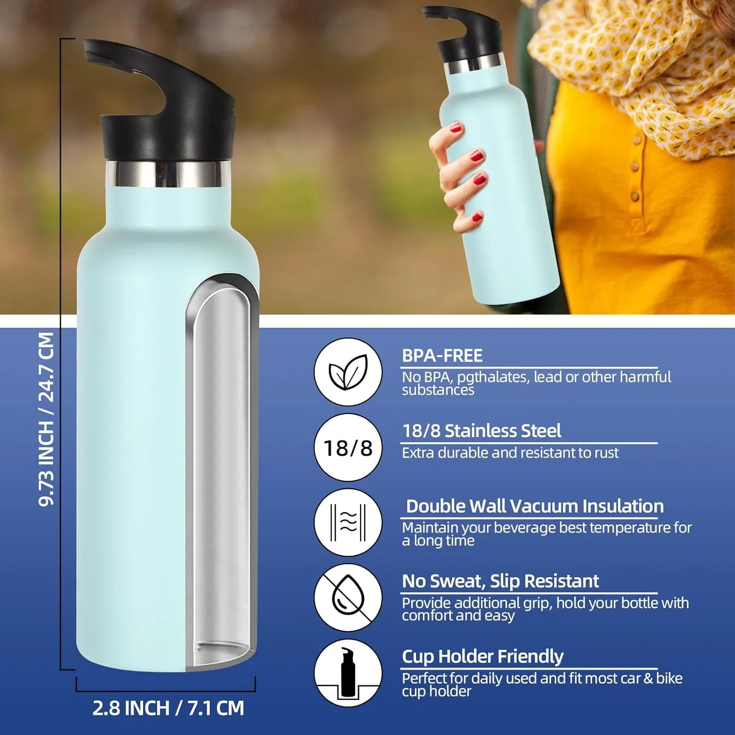 Volhoply 17oz Insulated Water Bottle Bulk 8 Pack,Stainless Steel Kids Water Bottles with Straw Lid,Double Wall Vacuum Metal Thermos Water Bottle,Reusable Sports School Flask Keep Hot & Cold(Fog,8 Set)