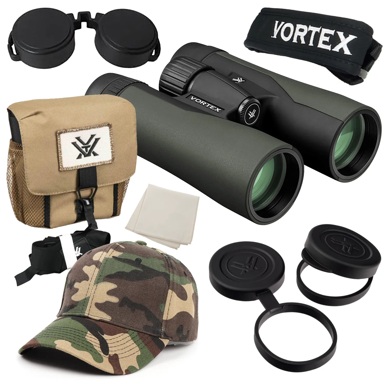 Vortex Optics Crossfire HD 10x42 Green Binocular CF-4312 with Free Hat Bundle