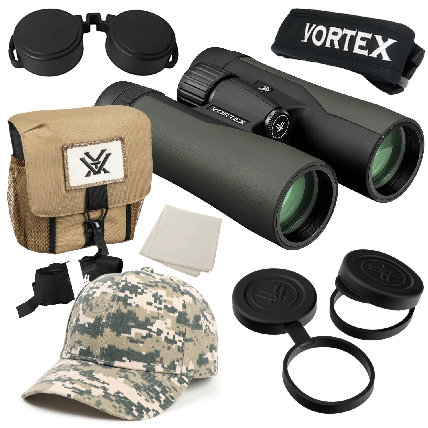 Vortex Optics Crossfire HD 10x42 Green Binocular CF-4312 with Free Hat Bundle