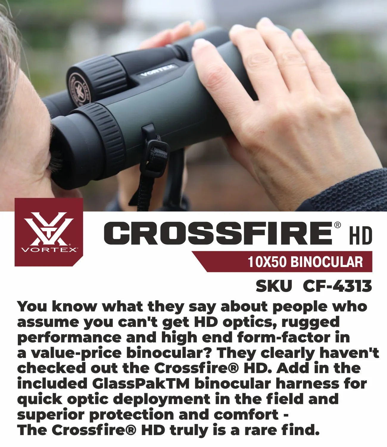 Vortex Optics Crossfire HD 10x50 Green Binocular with Free Hat Bundle