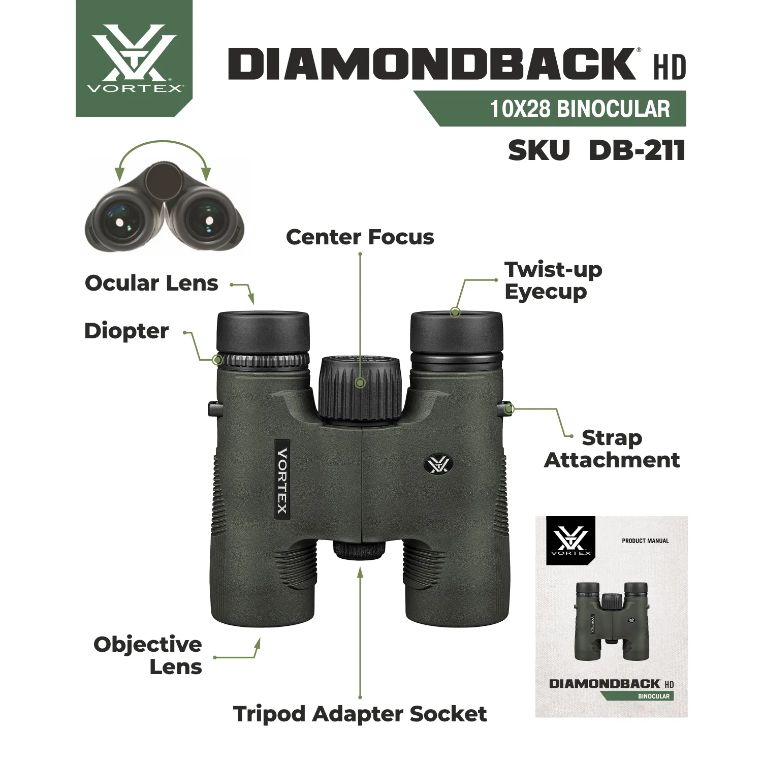 Vortex Optics Diamondback HD 10x28 Binocular (DB-211)