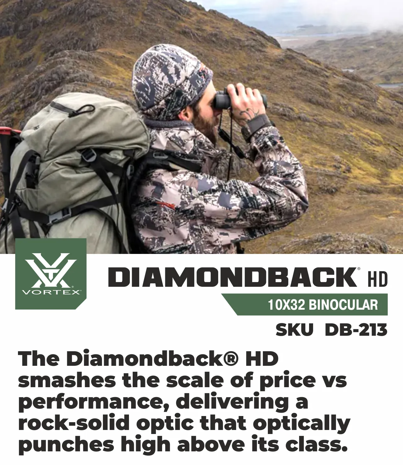 Vortex Optics Diamondback HD 10x32 Roof Prism Binocular with Free Hat Bundle