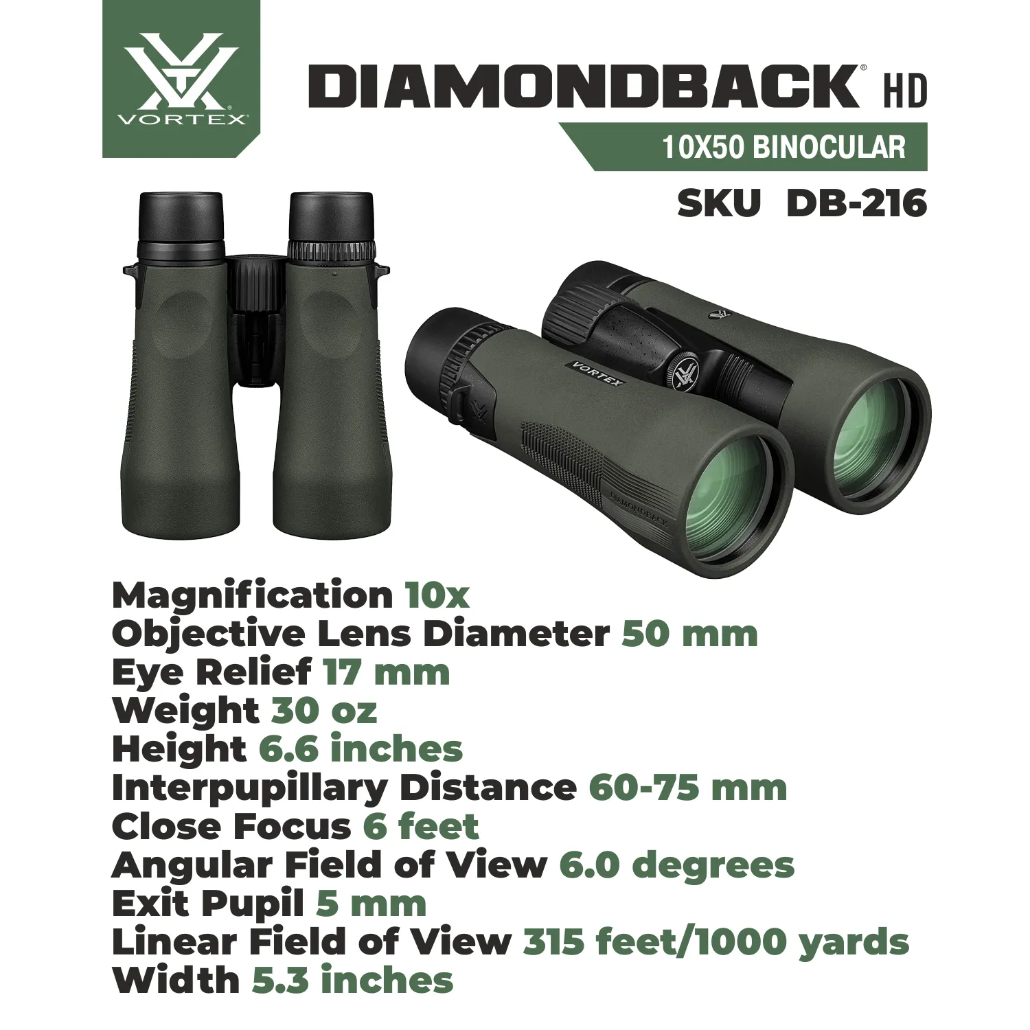 Vortex Optics Diamondback HD 10x50 Binocular (DB-216)