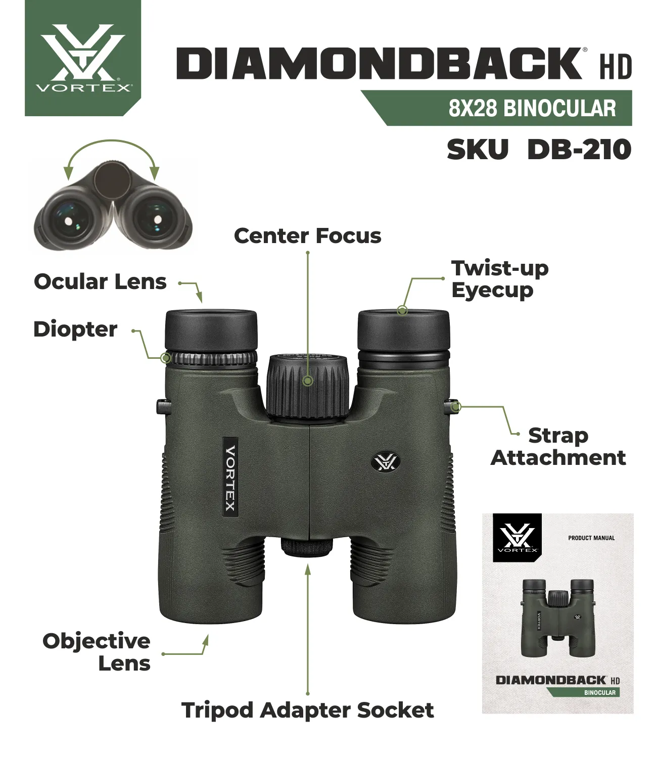 Vortex Optics Diamondback HD 8x28 Binocular with Free Hat Bundle