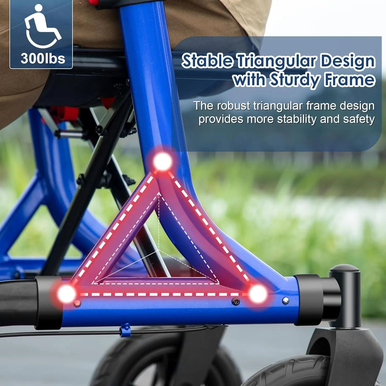 Walkers for Seniors, Rollator Walker with Seat, 10" Rubber Wheels All Terrain Rollator Walker with Backrest, Aluminum Walkers Built-in Cable, Foldable and Adjustable Height for Seniors, Blue