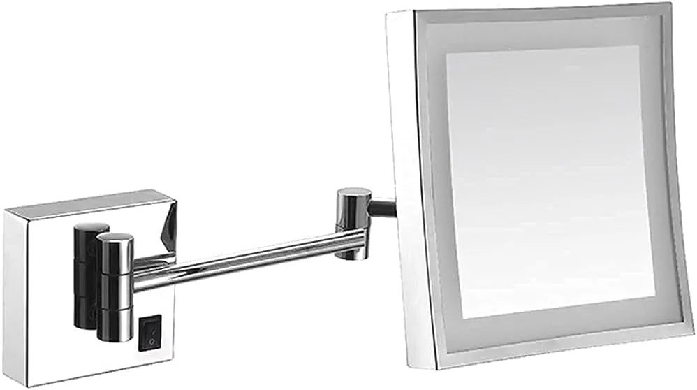 Wall Mounted Mirrors Makeup Shaving Mirror Led Lighted Bathroom Mirror for Hotel Vanity with Adjustable Extendable Square 8 Inch 3X Magnification Cosmetic Mirror(Chrome)