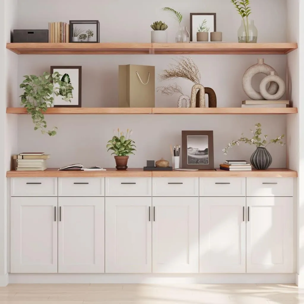 Wall Shelf Solid Oak Wood with Live Edge, Rustic Design for Multiple Uses, Light Brown Finish, 78.7" x 19.7" x (0.8"-1.6")