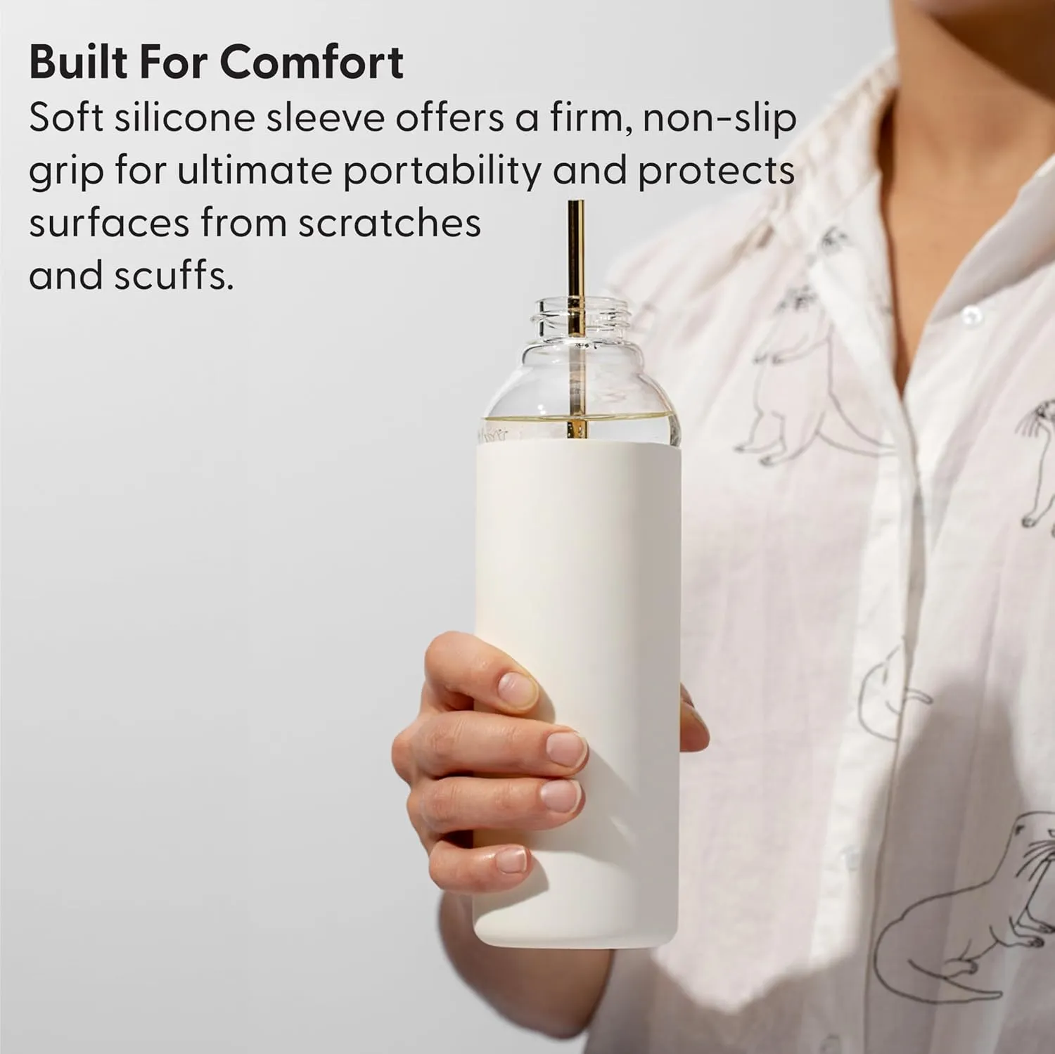 W&P Porter Glass Water Bottle w/Protective Silicone Sleeve | Terazzo Charcoal 20 Ounces | On-the-Go | Reusable Bottle for Coffee, Tea and Water | Portable