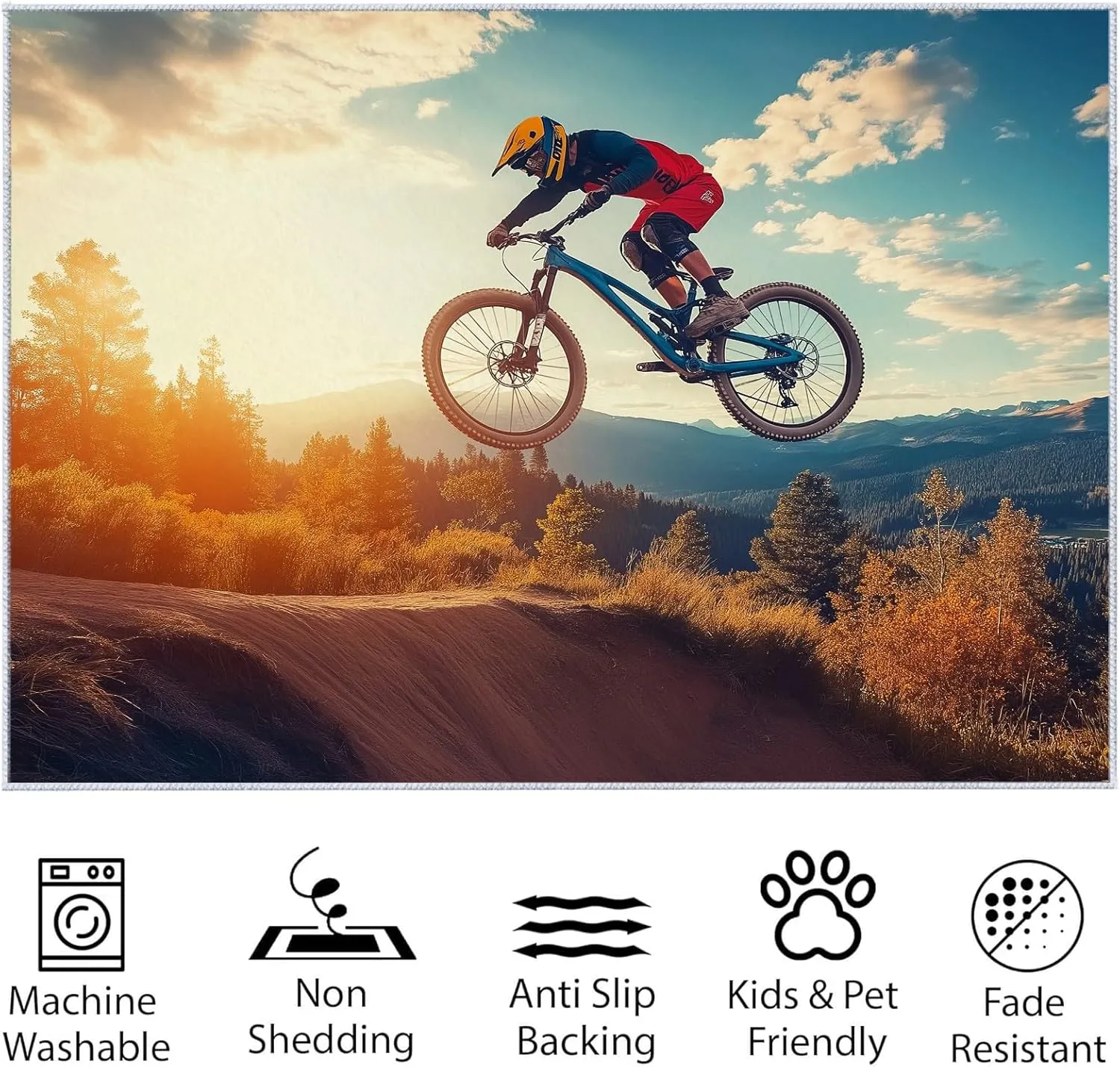Washable Rug 5x7 ft Modern Area Rug Mountain Bike Sports Living Room Rug, Non Slip Machine Washble Rug Soft Low Pile Bedroom Rug Lightweight Rug Carpet for Home Dinning Room