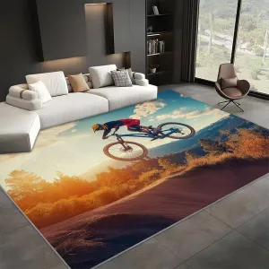 Washable Rug 5x7 ft Modern Area Rug Mountain Bike Sports Living Room Rug, Non Slip Machine Washble Rug Soft Low Pile Bedroom Rug Lightweight Rug Carpet for Home Dinning Room
