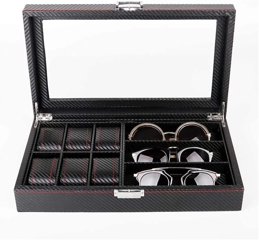 Watch Box Case Leather Jewelry Eyeglasses Storage Glasses Display Organiser Men