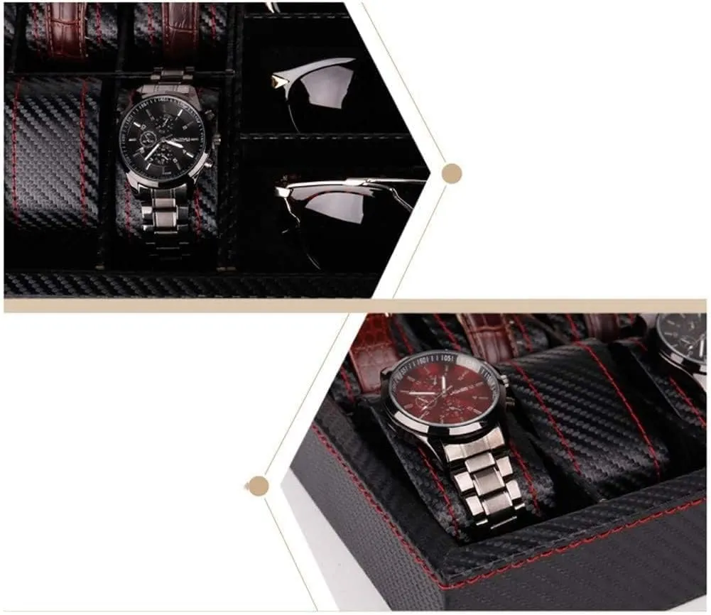 Watch Box Case Leather Jewelry Eyeglasses Storage Glasses Display Organiser Men