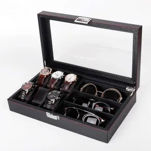 Watch Box Case Leather Jewelry Eyeglasses Storage Glasses Display Organiser Men
