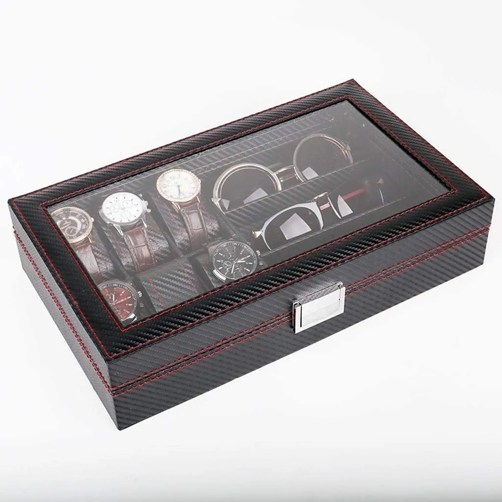 Watch Box Case Leather Jewelry Eyeglasses Storage Glasses Display Organiser Men