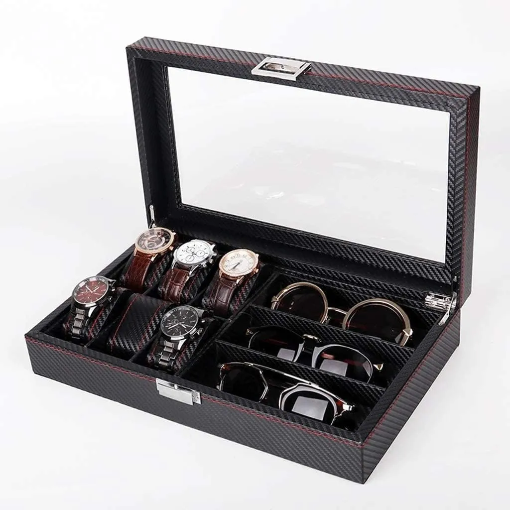 Watch Box Case Leather Jewelry Eyeglasses Storage Glasses Display Organiser Men