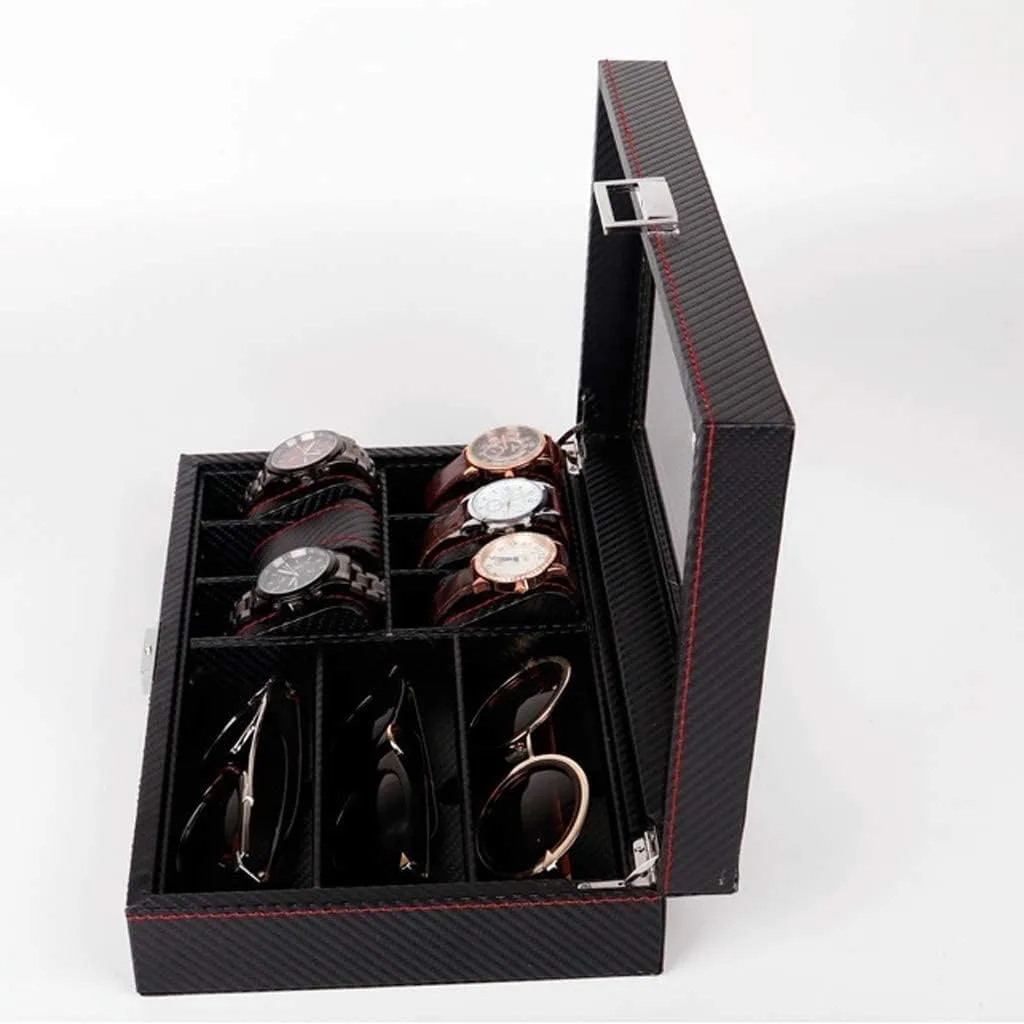 Watch Box Case Leather Jewelry Eyeglasses Storage Glasses Display Organiser Men