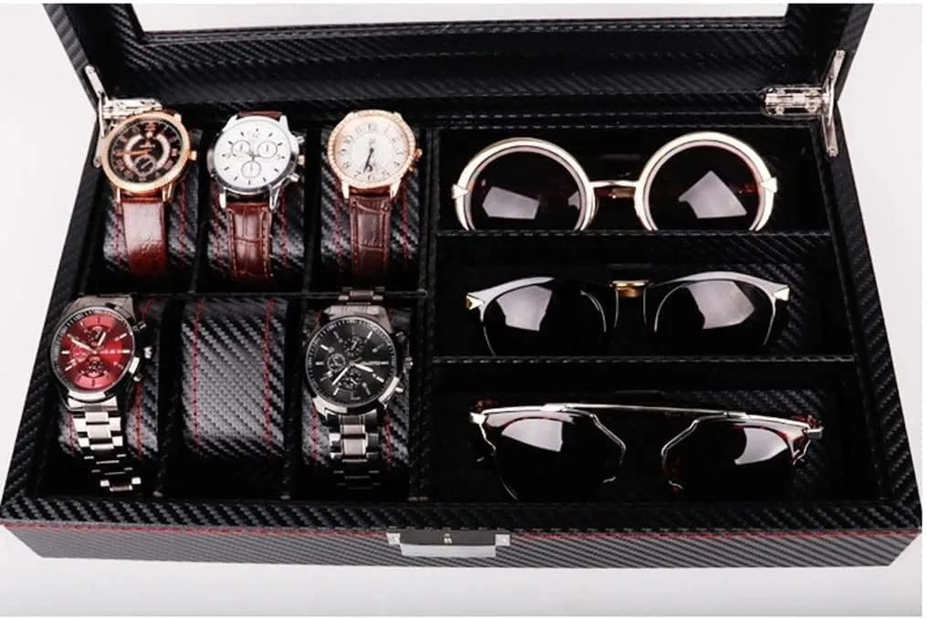 Watch Box Case Leather Jewelry Eyeglasses Storage Glasses Display Organiser Men