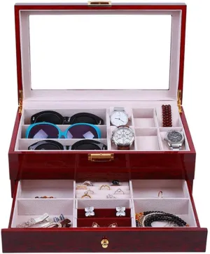 Watch Jewelry Box Watch Sunglasses Display Case Organizer Double-La Glas Top Jewelry Storage Box