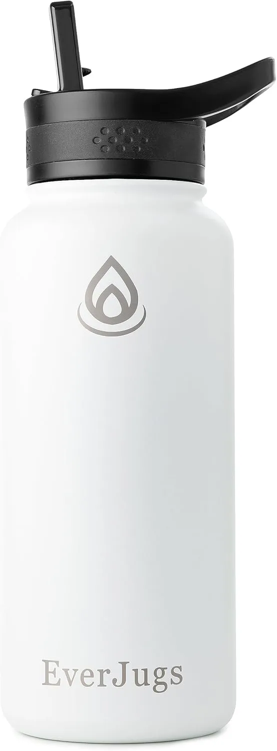 Water Bottle - 32 Oz, Wide Mouth, Premium Stainless Steel Bottle with Straw Lid, Double Walled Vacuum Insulated, Thermo Mug, Metal Flask, Leak Proof, Eco-Friendly