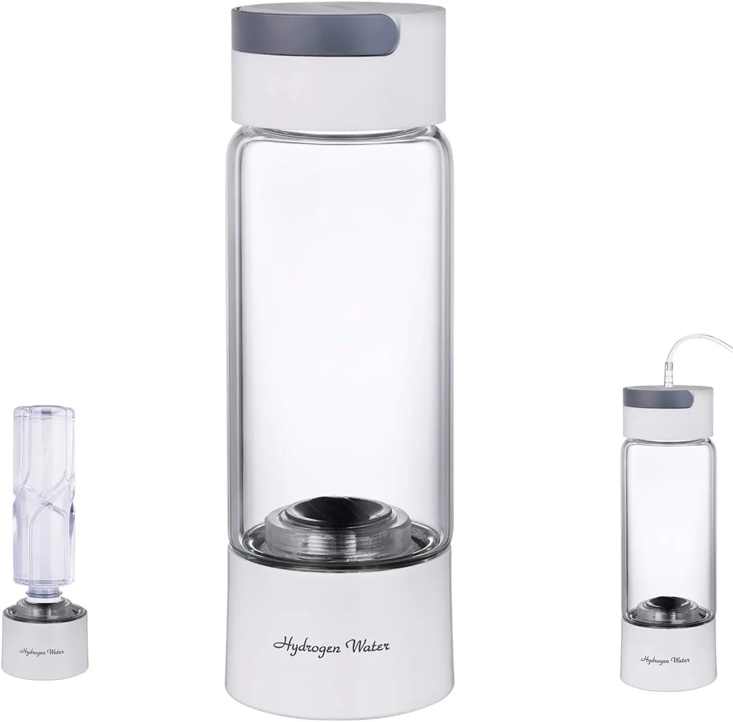 Water Purifiers, Hydrogen Rich Water Bottle Generator with H2 Inhalation Device, Self-Cleaning Function, 3 Mins and 10 Mins Ionizer SPE and PEM Max 4000 Ppb Cupbody BPA Free Glass 380 ml