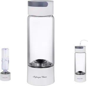 Water Purifiers, Hydrogen Rich Water Bottle Generator with H2 Inhalation Device, Self-Cleaning Function, 3 Mins and 10 Mins Ionizer SPE and PEM Max 4000 Ppb Cupbody BPA Free Glass 380 ml