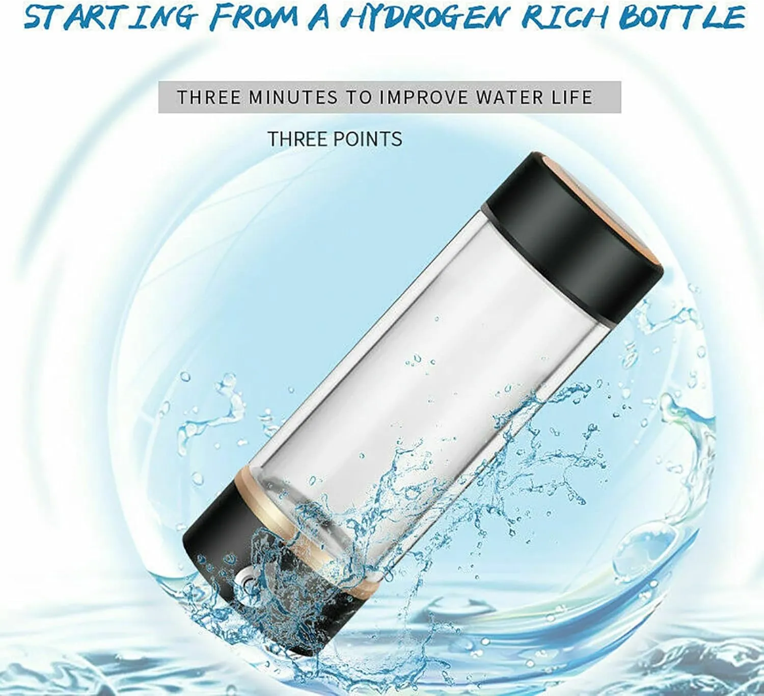 Water Purifiers, Hydrogen Rich Water Bottle Hydrogen Water Generator Ionizer USB Rechargeable with SPE and PEM Technology Portable 3-mins Make Hydrogen Content Up to 1500 PPB 420ML