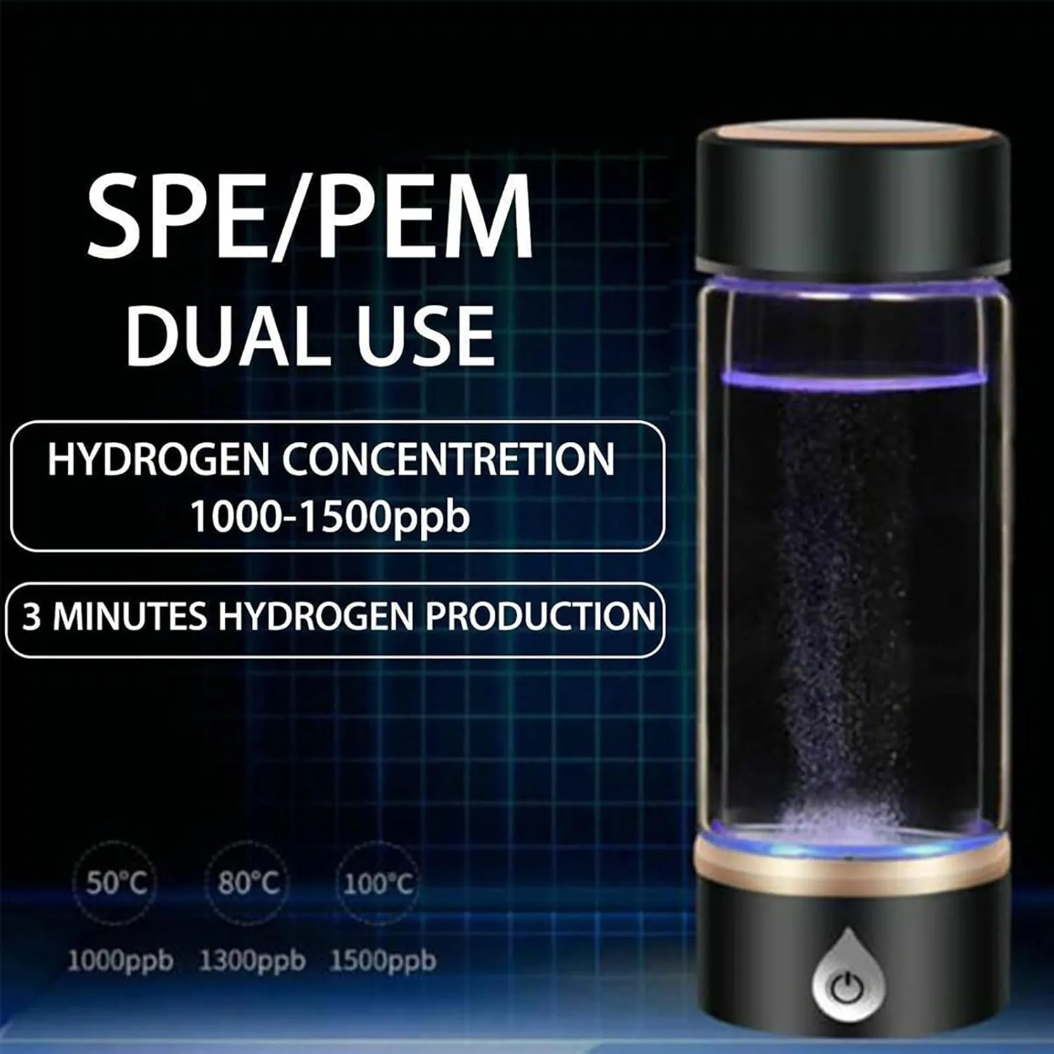 Water Purifiers, Hydrogen Rich Water Bottle Hydrogen Water Generator Ionizer USB Rechargeable with SPE and PEM Technology Portable 3-mins Make Hydrogen Content Up to 1500 PPB 420ML